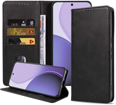 Geschikt voor Oppo Reno 14 F Telefoonhoesje Kunstleer met Magnetische sluiting en Pasjeshouder Bookcase met Klepje - Walletcase with Cardslot - Zwart - Smartphonica geschikt voor Oppo Reno 14 F