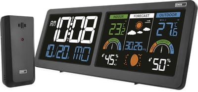 Weerstation met 2 LCD's - Weersvoorspeller Buiten - Thuis Gebruik - Comfort-View Technologie - 28 x 11 cm - Zwart
