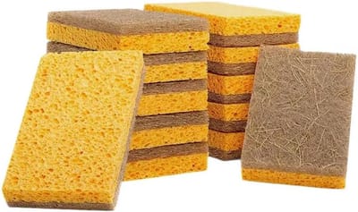 Keukenborstel - 6 stuks - Geel - Antikrasspons - Natuurlijke keukenspons - Dubbelzijdige afwasspons - Biologisch afbreekbare spons - Geschikt voor het schoonmaken van de keuken, het afwassen, antiaanbakpannen - Ophangbaar
