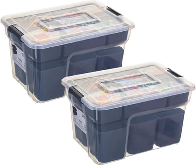 5Five Opslag sorteerbox - 2x - 10 vakjes indeling - 30 x 21 x 18 cm - kunststof - opbergdoos - 8 liter