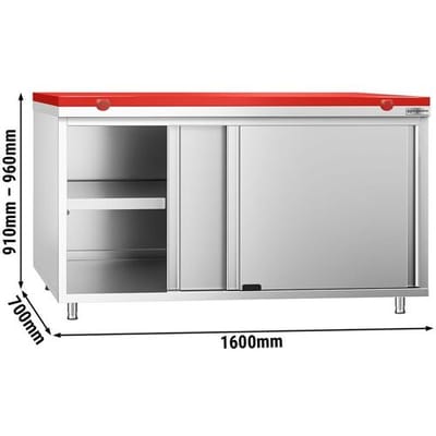 GGM Gastro Edelstahl Arbeitsschrank PREMIUM - 1600x700mm - mit Schiebetür - inkl. Schneideplatte Rot