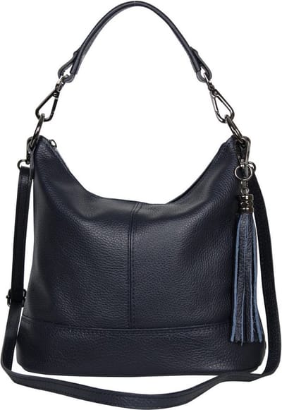 AmbraModa GLX09 - Dames handtas, schoudertas van echt leer. Donkerblauw