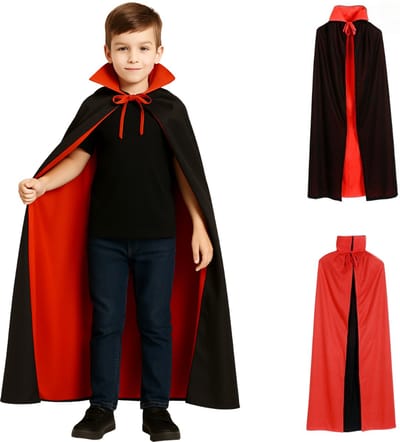 Joya Kids® | Verkleedcape Dracula stijl | Zwart/Rood | Cape Verkleed Kinderen | Halloween Cape Kind | Vampier Cape | Duivel Cape | Verkleed Kostuum Meisje en Jongen | Reversible | Kostuum Accessoire | 90 cm
