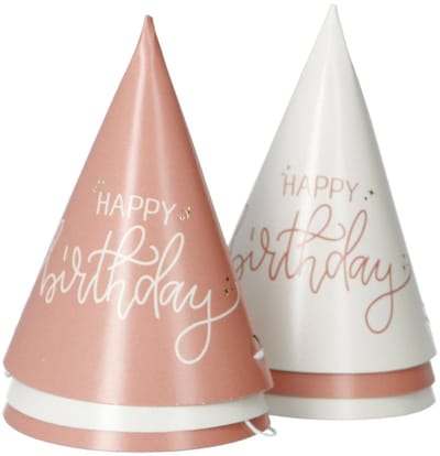 Folat - Mini feesthoedjes crème rose happy birthday - 6 stuks