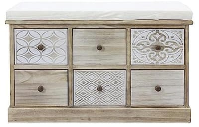 Binnenbank voor Badkamer of Entree in Beige Wit - Shabby Style - 49x77,5x35 cm