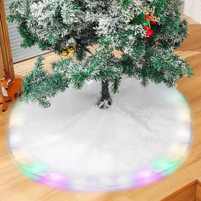 Dailygoods- Kerstboomdeken 78 cm - Witte Kerstboomrok - Pluche Kunstbont - LED Licht - Bescherming tegen Dennennaalden - Decoratie voor Kerstboom