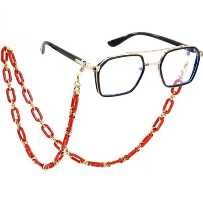 Koraalrood goudkleurig brillenkoord brillenbandje dames en heren – acryl schakel brillen ketting met siliconen lussen – brillenkoord voor zonnebril en leesbril – brillenband met koraalrode schakels