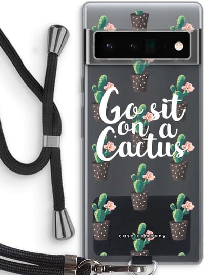 Case Company® - Hoesje met koord geschikt voor Google Pixel 6 Pro hoesje met Koord - Cactus quote - Telefoonhoesje met Zwart Koord - Bescherming aan alle Kanten en Over de Schermrand