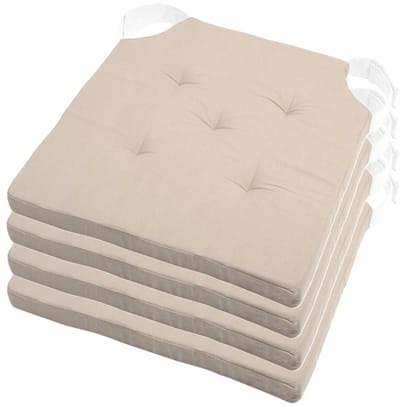 Stof Textile stoelkussen DUO - 4x - beige - 38 x 38 x 4 cm - klittenband sluiting - zitkussens - binnen/buiten