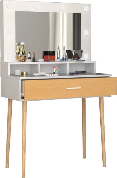VCM Frisiertisch | Maße ca. H. 133 x B. 80 x T. 40 cm | Schminktisch mit Schublade und Spiegel | Kosmetiktisch - Lindas