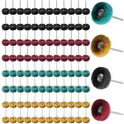 Set van 100 Stuks 25 mm Schuur- en Polijstschijven voor Mini Slijpmachine | Voor Polijsten, Reinigen en Roestverwijdering van Metaal | Inclusief 3 mm Schacht