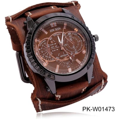 Vintage Horloges Heren Echt Leer Wijzerplaat Riem Band Punk Horloge Brede Koeienhuid Armband & Armbanden Voor Dames Mannen Sieraden gray