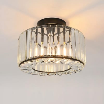 Zwarte Kristallen Plafondlamp Ø 27 cm - Moderne Ronde Hanglamp voor Woonkamer en Slaapkamer