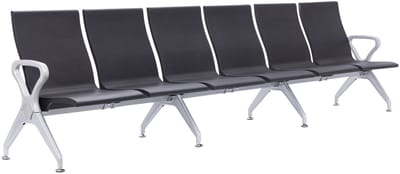 CLP Wachtbank Airport-stijl Ermin - met leuning - ergonomische zitkuipen - met robuust aluminium frame - tot 150 kg per zitplaats - zwart