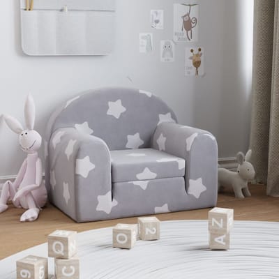 vidaXL - Kinderslaapbank - met - sterren - zacht - pluche - lichtgrijs