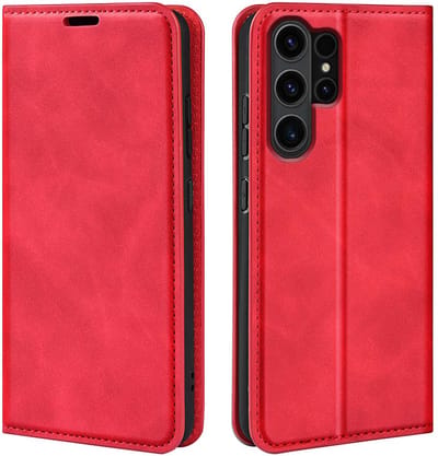 MobyDefend Hoesje - Geschikt voor Samsung Galaxy S24 Ultra - Luxe Wallet Bookcase (Magnetische Sluiting) - Rood