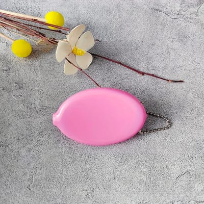 1 stuks Veelkleurige Ovale PVC Muntportemonnee met Ketting, Mini Muntzakje roze