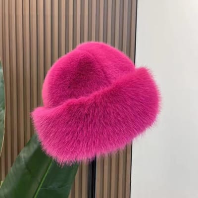 Chapeau de Pêcheur d'Hiver en Peluche, Chapeau Bob Doux et Épais en Fourrure pour Femmes, Chapeau Cadeau de Noël Chaleureux rouge
