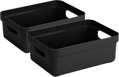 Sunware Opbergbox - 4x - kunststof - zwart - 9 liter - Opbergbakken - Opbergmanden