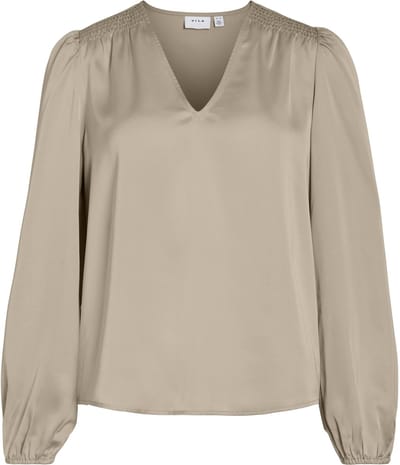 Vila T-shirt Viellette L/s Smock Satin Top 14114163 Cement Dames Maat - 36