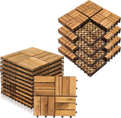 Terrastegels 10㎡ - 30x30 cm - 110 stuks Vlondertegels - 12 stuks per Terrastegels - Acacia Houten - Balkon, Terras of Vlonder - Tuintegels, Terrasplanken - Kliktegels, Buiten tegels - Snelle Montage - Acaciahout - Bruin - Houttegel Houttegel