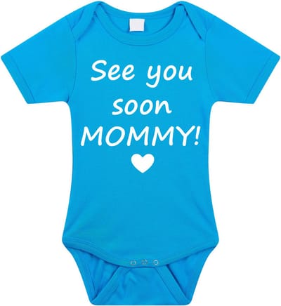 Baby rompertje met leuke tekst | See you soon mommy! |zwangerschap aankondiging | cadeau papa mama opa oma oom tante | kraamcadeau | maat 80 blauw