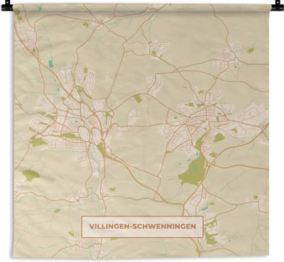 Wandkleed - Wanddoek - Villingen-Schwenningen - Plattegrond - Kaart - Vintage - Stadkaart - 180x180 cm - Wandtapijt - Stadskaart