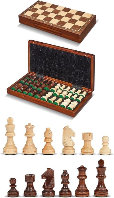 Opvouwbaar Schaakbord - Houten Schaken Set - Strategie Spel - Magneetsluiting - 36 x 36 cm - Walnoot