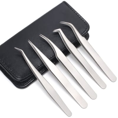 Wimperpincettenset - Hoge precisie roestvrijstalen pincetten - 5-pack - Rechte en elleboogpincetten - Voor wimperextensies en wimpers plukken - Implanteerbare valse wimpers - ANMI