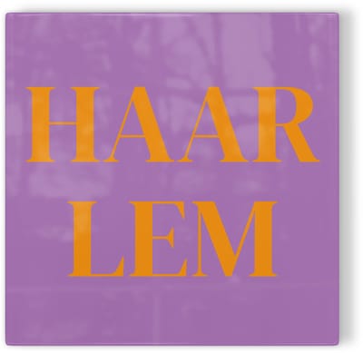 Tegeltje Haarlem - paars oranje - tegeltje stad - tegeltje met tekst