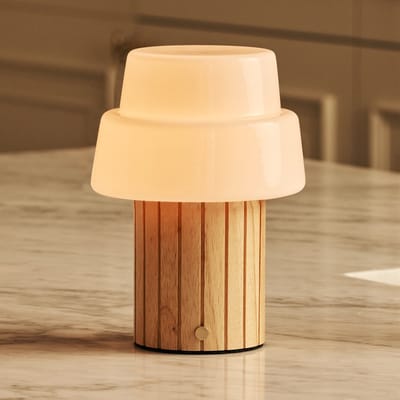 Tavellio Lio Oplaadbare Tafellamp – H20 – Hout en Glas – Lichtbruin