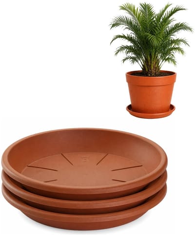 Plasticforte plantenpot onder schotel / water opvang schaal - 3x - terracotta - Dia 36 cm - Kunststof - voor pot met Dia 45/50 cm