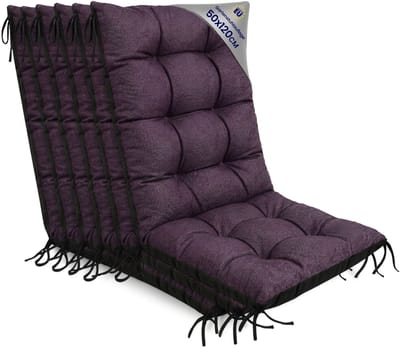 Tuinstoelkussens Hoge Rug Set: 6x 50x120 cm - Kussens voor Tuinstoelen & Standenstoel Terrasstoel Bordeaux Eco linnen Stoelkussens Tuin Zitkussen Extra Dik 10 cm met Bindlinten
