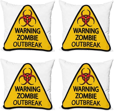 ABAKUHAUS Zombie decoratiekussen – kussenhoes 4-pack – dubbelzijdig bedrukt – 60x60 cm – Aarde Geel Rood Zwart