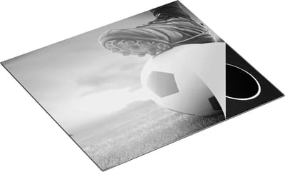 Chefcare Inductie Beschermer Klassieke Voetbal Aftrap met Zonsondergang - Zwart Wit - 60x50 cm - Afdekplaat Inductie - Kookplaat Beschermer - Inductie Mat