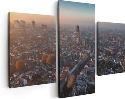 Artaza Canvas Schilderij Drieluik Utrecht Vanuit De Lucht - 90x60 - Foto Op Canvas - Canvas Print