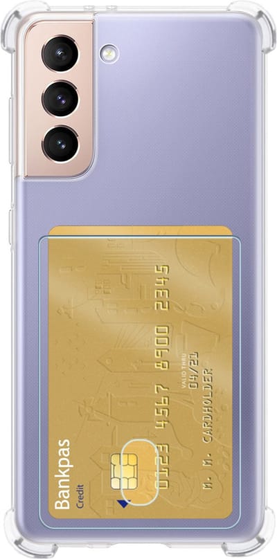 Hoes - Geschikt voor Samsung Galaxy S21 FE - Met Pashouder en Kaarthouder - Telefoon Hoesje Shockproof - Siliconen Case - Back Cover - Shock Proof - Pasjes Houder - Transparant