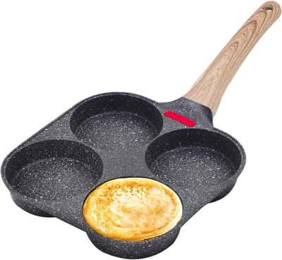 Ontbijtpan - Eierpan Pannenkoekenplaat - Ontbijt Maken - Anti-aanbaklaag - 4 Gaten - Zwart