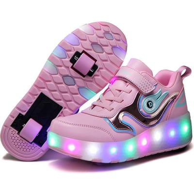 Schoenen om mee weg te lopen, Kinderschoenen met wieltjes LED Ultralicht Oplaadbaar Lichtgevend Jongens en Meisjes Lichtschoenen Sport Vliegweefschoenen 38 pink