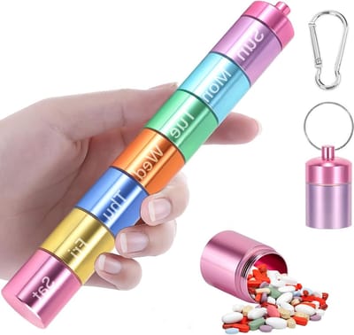 Aluminium Pillendoos voor 7 Dagen, Waterdichte Reisdoos voor Medicijnen, Draagbare Weekly Dosette Box met 7 Compartimenten