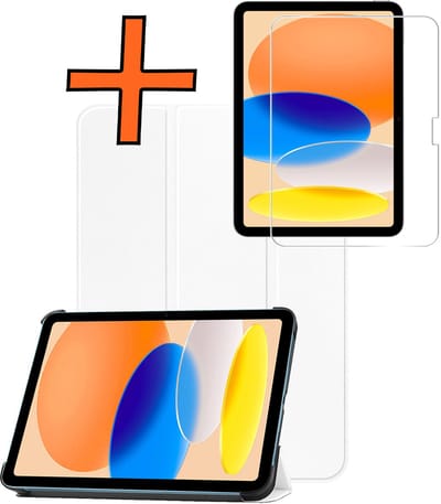 Hoesje - Geschikt voor Apple iPad A16/A18 (2025/2026) - 11 inch (11e & 12e generatie) - Met Screenprotector - Trifold Bookcase - Hard Cover - Hardcover Book Case - Tablet Hoes - Wit