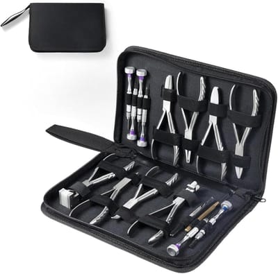 Reparatieset Bril - Brilonderhoud Kit - Montage Aanpassen - 16-delige Set - Compacte Koffer - Zilver
