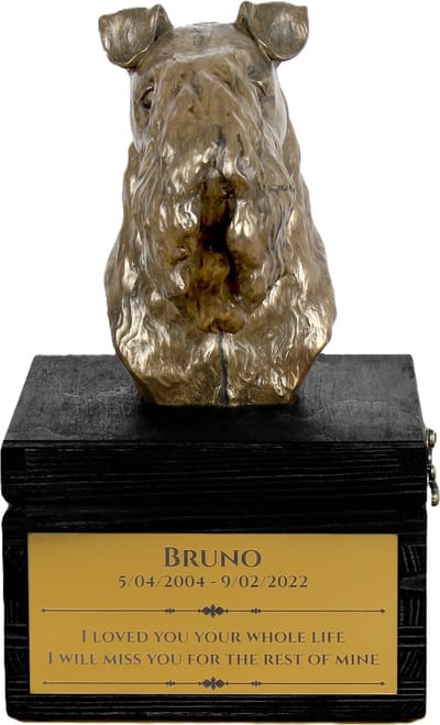 Kerry Blue Terrier urn hond met gravure en hondensculptuur, handgemaakt