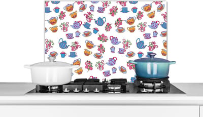 Spatscherm keuken 60x40 cm - Kookplaat achterwand Patronen - Thee - Rozen - Theepot - Muurbeschermer - Spatwand fornuis - Hoogwaardig aluminium