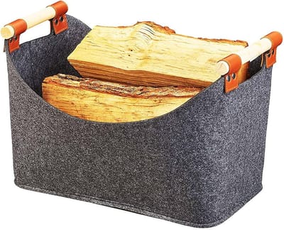Opbergzak Vilt - Draagbare Mand - Haardhout Opslag - Verstevigde Naden - 45 x 32 x 40 cm - Donkergrijs