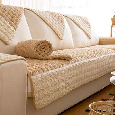 Pluche bankhoes verdikte antislip woonkamerbank fauteuil hoes universele volledige hoes stofdichte meubelbeschermingshoes 70x70cm kameel