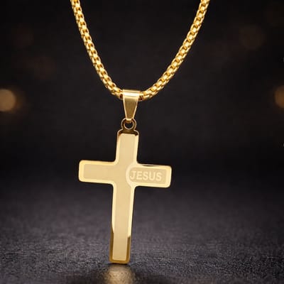 Cristaé ketting goud kruis – Jesus Hanger – 18K Verguld RVS – 50 cm – Unisex – Religieus Sieraad – Cadeau – Waterbestendig – Verkleurt Niet – Hypoallergeen – Duurzaam – Tijdloos Design – Premium Kwaliteit – Geschikt voor Dames en Heren