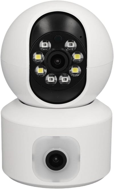 Beveiligingscamera Binnen - Wifi Camera - Huis Bewaken - Dubbele Lens Dubbel Beeld - 1080p HD Resolutie - Wit