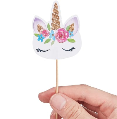 Jumada's - Cocktail-, cupcake- en taartprikkers - Eenhoorns - Unicorns - Bloemen - Glitters - 24 stuks