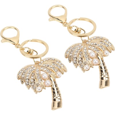 2 stuks Sleutelhanger Hangers Kokospalm Vorm Exquise Strass Sleutelhanger voor Auto Hangers Tas beige